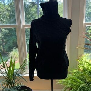 Black asymmetrical off the shoulder sweater